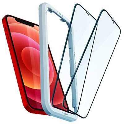 Afbeelding van Spigen Glas tR ALM FC (2 Pack) + Frame screenprotector voor iPhone 12 en Pro zwart