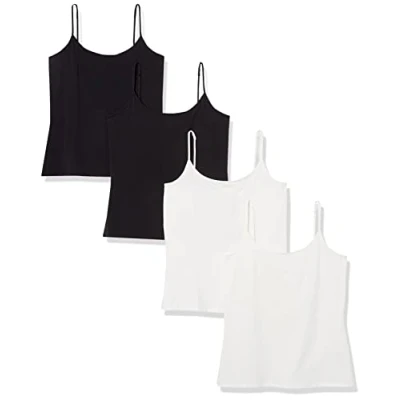 Image de Amazon Essentials Caraco Coupe Cintrée Women&#039;s, Pack of 4, Blanc/Noir, L