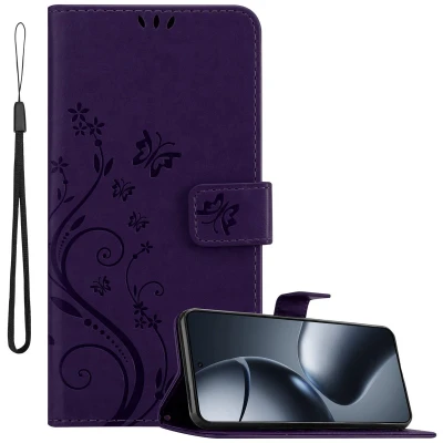 Afbeelding van Cadorabo Hoesje geschikt voor Xiaomi 14T Pro in BLOEMEN DONKER PAARS Beschermhoes bloemmotief met magnetische sluiting, standfunctie en kaartsleuven Book Case Cover Etui