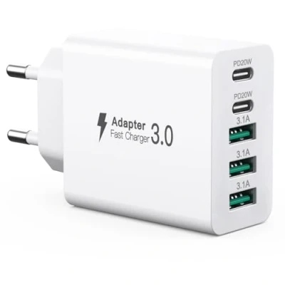 Afbeelding van 50 W USB C oplader, 5 poorten meervoudige oplader met 【2 en 3 A】 voeding, Fast Charge PD 3.0 voedingsadapter compatibel iPhone 12/13/14/15/Samsung/Tablet