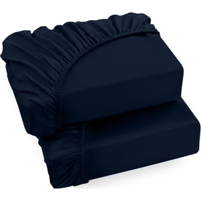 Afbeelding van Utopia Bedding Set van 2 hoeslakens, hoekhoogtes 35 cm voor dik matras, geborstelde microvezel, 160 x 200 cm, marineblauw