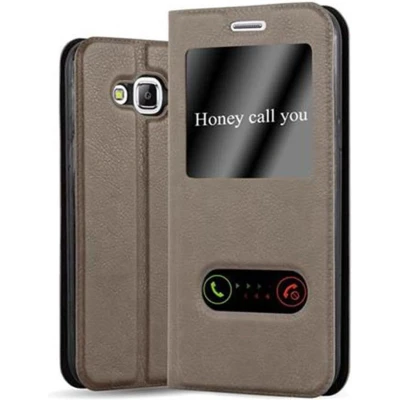 Afbeelding van Cadorabo Hoesje geschikt voor Samsung Galaxy J5 2015 in STEEN BRUIN Beschermhoes met magnetische sluiting, standfunctie en 2 kijkvensters Book Case Cover Etui