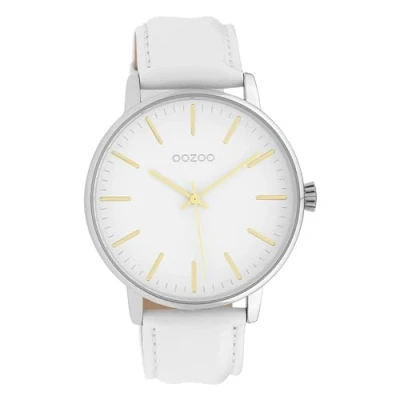 Afbeelding van Oozoo horloge dames met lederen band 42mm, wit/wit, Riem