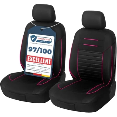 Afbeelding van Upgrade4cars Hoezen voorstoel, zwart en roze, set voorstoelhoezen voor bestuurders passagiersstoel, universele autostoelhoes