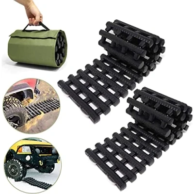 Afbeelding van Set van 2 TPR tractiematten 80 cm L voor het terugwinnen autobanden, tractieplank, optrekbaanladder, noodhulp met offroad tas, ijs, zand
