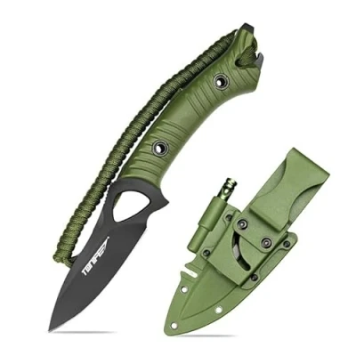 Afbeelding van TONIFE Explorer Vast mes met plastic etui 8Cr14MoV Blade Survivalmes, glasvezelversterkte nylon handgreep voor buiten kamperen EDC (groen+titaniumzwart)