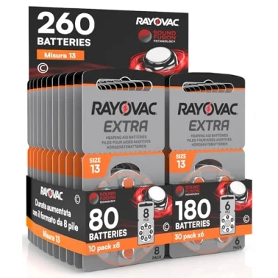 Afbeelding van 260 Rayovac Extra 13 Hearing Aid Batteries. 10 blisters met 8 en 30 6 batterijen