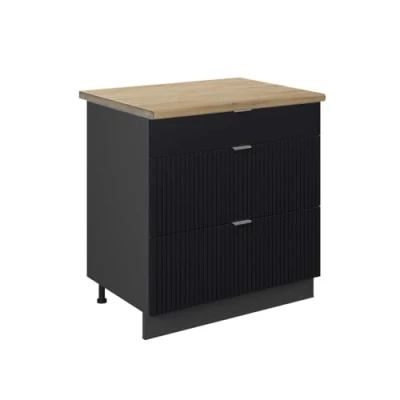 Afbeelding van Vicco Keukenonderkast Fame Line, Zwart gestreept/Antraciet, 80 cm met 3 laden, WB Eik