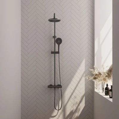 Afbeelding van Brauer gunmetal Edition Regendoucheset opbouw hoofddouche 20cm glijstang handdouche rond 3 standen gladde knoppen PVD geborsteld