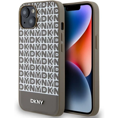 Afbeelding van DKNY Repeat Bottom Stripe Back Case (MagSafe Compatible) Geschikt voor Apple iPhone 15 (6.1&quot;) Bruin