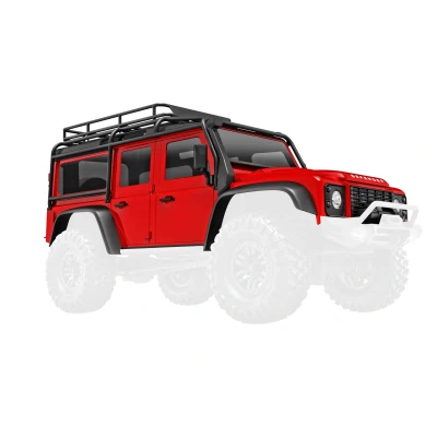 Afbeelding van Body, Land Rover Defender, complete, red (includes grille, side mirrors, door handles, fender flares, windshield wipers, spare tire mount, &amp; clipless