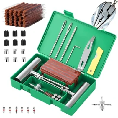 Afbeelding van Anti lek kit voor auto, reparatie in 15 minuten, van lekke banden motorfiets, geschikt alle soorten banden, bestaande uit 3 lonten, 1 T spiraalgereedschap, gereedschap