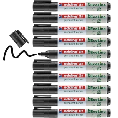 Afbeelding van edding 21 EcoLine permanente marker 10 stuks zwart ronde punt 1,5 3 mm sneldrogende permanent water en wrijfvast voor karton, kunststof, hout, metaal universele Alcoholstift