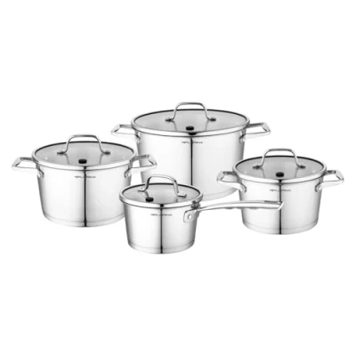 Image de Batterie de Cuisine Induction Acier Inoxydable 4 pcs Couvercles Verre Trempé Florina Professional Argent