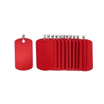 Afbeelding van Set van 30 blanco rechthoekige medailles voor honden en katten, personaliseerbaar, afmetingen: 46 mm x 25 mm, rood