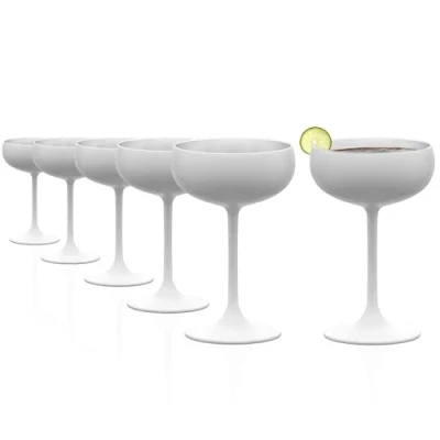 Afbeelding van Stölzle Lausitz Set van 6 champagneschalen wit (mat) en zilver hoogwaardig kristal 200 ml vaatwasserbestendig glazen geslepen hoge breukvastheid