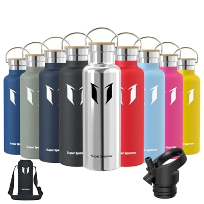 Afbeelding van Super Sparrow drinkfles roestvrijstalen waterfles 750ml geïsoleerde fles met perfecte thermosfles voor hardlopen, fitness, yoga, buitenactiviteiten en kamperen BPA vrij
