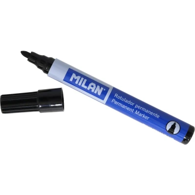 Afbeelding van Permanente markeerstift Milan Ronde tip Zwart PVC 12 Stuks (Ø 4 mm)