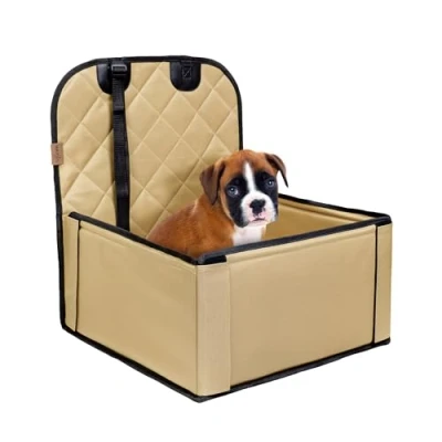 Afbeelding van Extra stabiele hondenautostoel, hoogwaardige autohondenstoel voor kleine tot middelgrote honden, versterkte wanden en 3 riemen, waterdichte hondenautostoel achter voorstoel (beige)