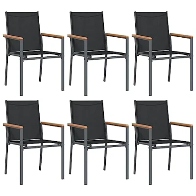 Afbeelding van vidaXL Tuinstoelen, set van 6, zwart, 55 x 61,5 90 cm, textileen en staal