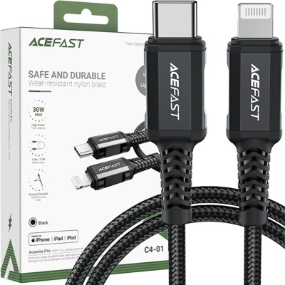 Afbeelding van Acefast MFI kabel USB Type C Lightning 1,8m, 30W, 3A zwart (C4 01 Zwart)