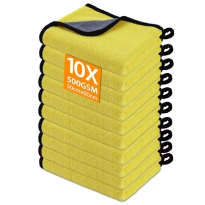 Afbeelding van Gucass 10 stuks microvezeldoeken voor de auto, 500 g/m², extreem absorberende en pluisvrije het onderhoud van motorfiets, 30 x 60 cm