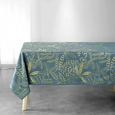 Afbeelding van douceur d&#039;intérieur, Rechthoekig tafelkleed (150 x 300 cm) Belflor smaragd/goud, polyester metallic print