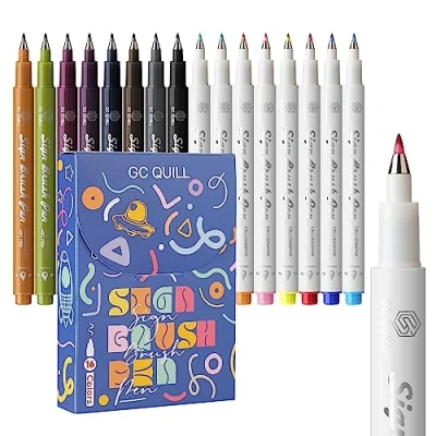 Afbeelding van GC QUILL Fudenosuke kalligrafiepennen, viltstiften, 16 kleuren, met penseelpunt voor handmatig schrijven, kalligrafie, tekenen, bullet journal SB16
