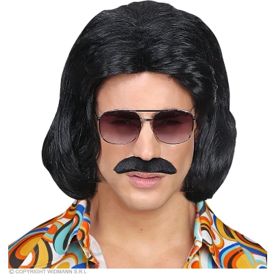 Afbeelding van Widmann Hippie Kostuum Foute 70s Dandy Pruik En Snor Zwart Carnavalskleding Verkleedkleding