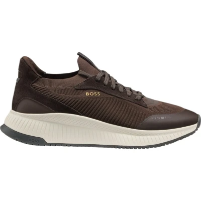 Afbeelding van BOSS SLON Sneakers laag, Heren, Maat: 39, Dark brown Imitatieleer/ textiel