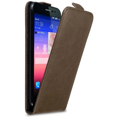 Afbeelding van Cadorabo Hoesje geschikt voor Huawei ASCEND P7 in KOFFIE BRUIN Beschermhoes flip design Case Cover met magnetische sluiting