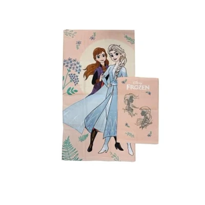 Afbeelding van Frozen Disney badstof badhanddoeken, set van 2 gezichtshanddoek, bidethanddoek, roze, katoen, 100%, stuks, officieel product
