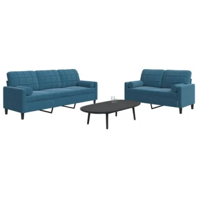 Afbeelding van vidaXL 2 delige Loungeset met kussens en bolsters fluweel blauw