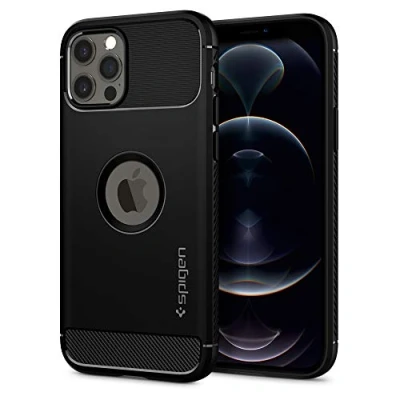 Afbeelding van Spigen Rugged Armor TPU met Air Cushion carbonvezels hoesje voor iPhone 12 en Pro zwart