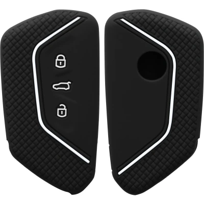 Afbeelding van kwmobile autosleutel hoesje geschikt voor VW Golf 8 3 knops hoes Siliconen behuizing Auto sleutel case met honingraat Sleuteletui in hoogglans zwart / wit