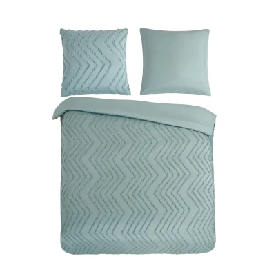 Afbeelding van Pure Dekbedovertrek &quot;luxe zizag biezen/ borduursels&quot; Groen (200x200/220 cm) Microfiber
