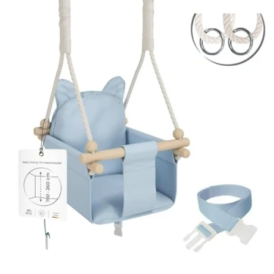 Afbeelding van MAMOI® Kinderschommel + veiligheidsgordel hoogteverstelling 190 260 cm Babyschommel Tuinschommel Scandinavische schommel voor binnen en buiten CE 100% ECO Made in EU