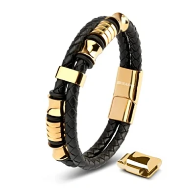 Afbeelding van SERASAR Lederen Armband Heren [Spirit] Goud 17cm Tienersieraden Geschenkdoos