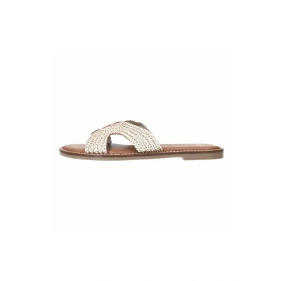 Afbeelding van Manfield Dames Goudkleurige leren slippers Maat 36