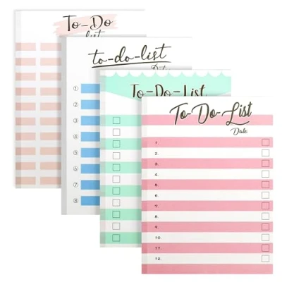 Afbeelding van Belle Vous 4 Pak Geassorteerde Kleur Dagelijkse To Do List Notepad Planners 50 Vel Checklist Notebooks met Ongedateerde Pagina’s Memo/Organizers voor Boodschappenlijsten, management en Agenda’s