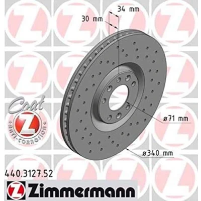 Afbeelding van ZIMMERMANN SPORT COAT Z 440.3127.52 Remschijf 340 30 6/4 4 108 interne ventilatie, Geperforeerd Gecoat PEUGEOT: 308 I Hatchback, CC