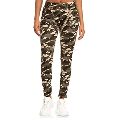 Afbeelding van Elara Chunkyrayan Boyfriend damesjeans met knoopsluiting, Camouflage Parijs