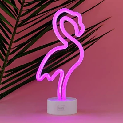Afbeelding van Legami Led lamp met neon effect, It&#039;s a Sign, H 32,5 cm, flamingo thema, dubbele voeding, USB kabel (meegeleverd) of batterijen (niet inbegrepen), tafellamp, veelkleurig licht