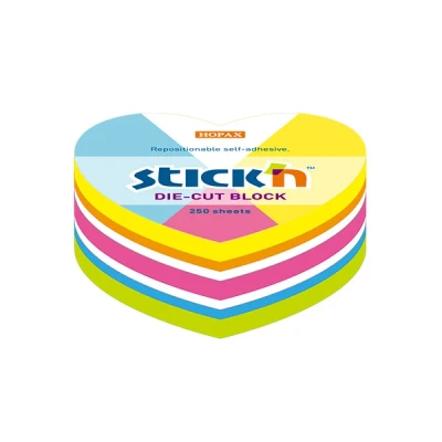 Image de Stick&#039;n Die Cut notes forme cœur 61 x 70 mm (250 feuilles) couleurs fluo