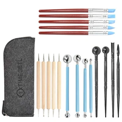Afbeelding van TIMESETL 18 stuks polymeerklei modelleergereedschapsset keramische gereedschap sculptuur kit met draagbare opbergtas