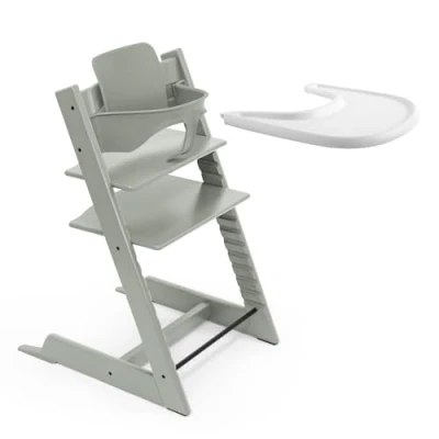 Afbeelding van Stokke Tripp Trapp kinderstoel (Glacier Green) en dienblad (wit) Incl. stoel, babyset voor kinderen van 6 36 maanden Verstelbaar, ergonomisch gemakkelijk schoon