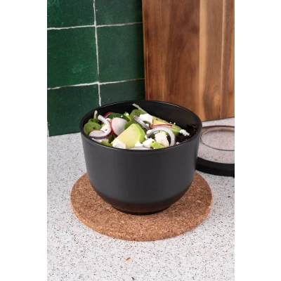 Afbeelding van Amuse Tylla Charcoal Life Bowl Lunchbox Perfect Afsluitbare Verhouddoos Saladebox voor onderweg Vaatwas, magnetron, en diepvriesbestendig Zwart 1200 ml