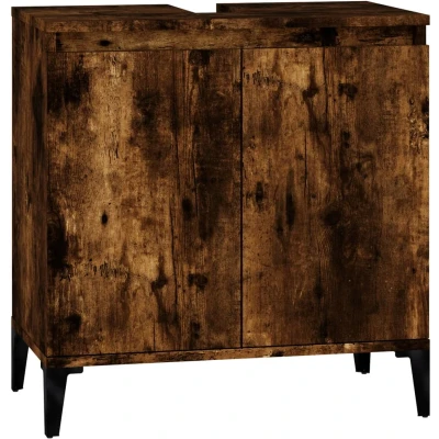 Afbeelding van Wastafelkast 58x33x60 cm bewerkt hout gerookt eikenkleurig