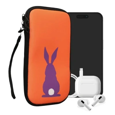 Afbeelding van kwmobile hoesje voor smartphones XXL 7&quot; hoes van Neopreen Konijn silhouet design paars / koraal binnenmaat 17,7 x 8,5 cm