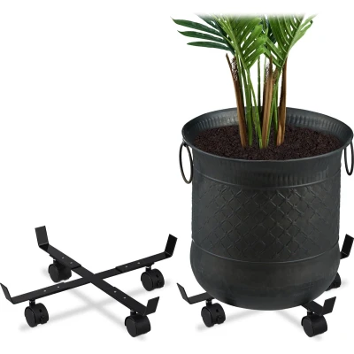 Afbeelding van Relaxdays 2x plantentrolley plantenonderzetter op wielen plantenroller verstelbaar